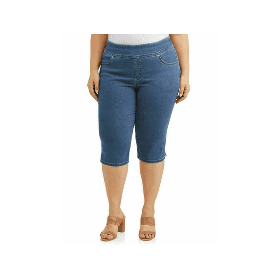 Jack David WOMENS PLUS SIZE Elastic Waist Pull On Stretch DENIM CAPRI JEANS