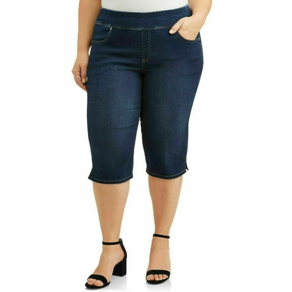 Jack David WOMENS PLUS SIZE Elastic Waist Pull On Stretch DENIM CAPRI JEANS