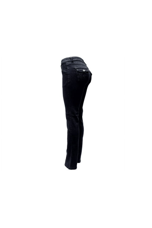 Women's Flop Pocket Straight Stretch Denim Jeans Pants BLACK