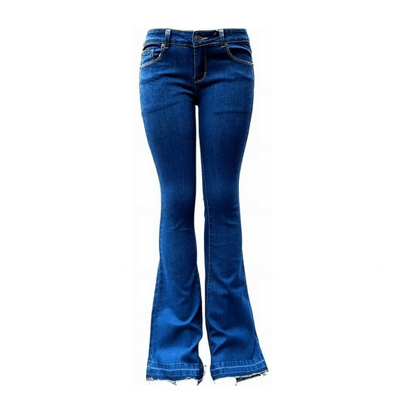 Jack David Women's Juniors 70s Trendy Flared Mid-Waist Fitted Bell Bottom Jeans