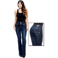 thumbnail image 1 of Jack David Women's Juniors 70s Trendy Flared Mid-Waist Fitted Bell Bottom Jeans, 1 of 5