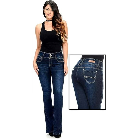 Jack David Women's Juniors 70s Trendy Flared Mid-Waist Fitted Bell Bottom Jeans