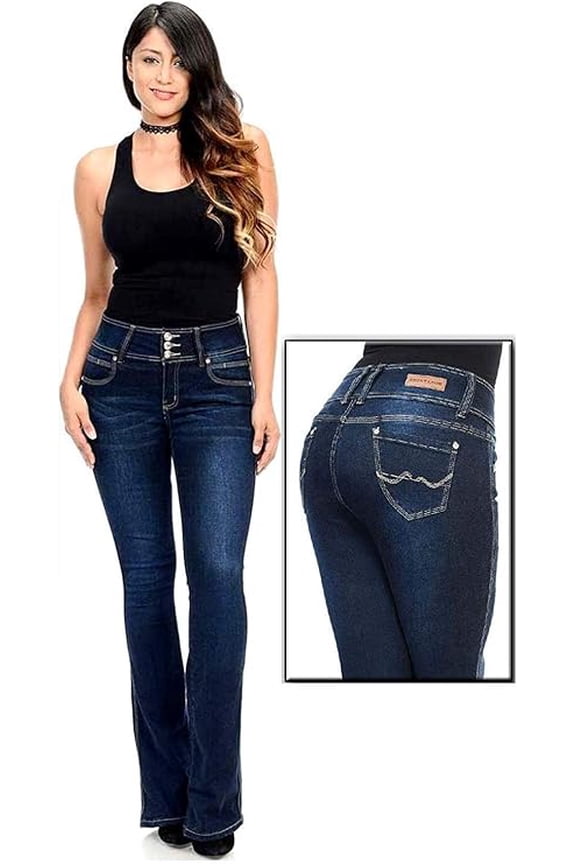 Women's Juniors 70s Trendy Flared Mid-Waist Fitted Bell Bottom Jeans