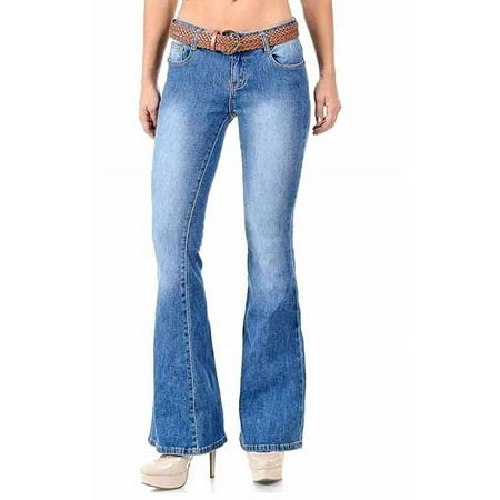Jack David Women's Juniors 70s Trendy Sexy Flare Fitted Bell Bottom Denim Jeans