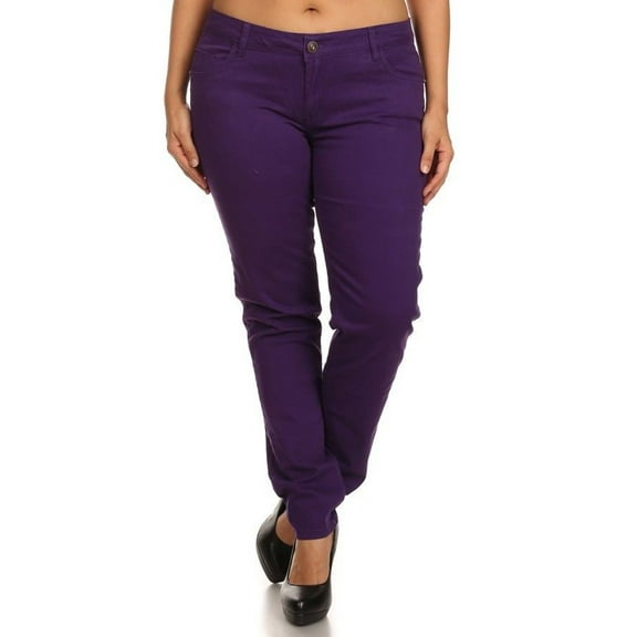 Jack David Women's PLUS SIZE Stretchy TWILL JEANS MID-RISE premium SKINNY PANTS (PURPLE)