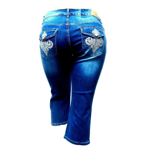 Jack David Women's Plus Size Blue Denim Jeans Capri Pants Stretch (PC-935)