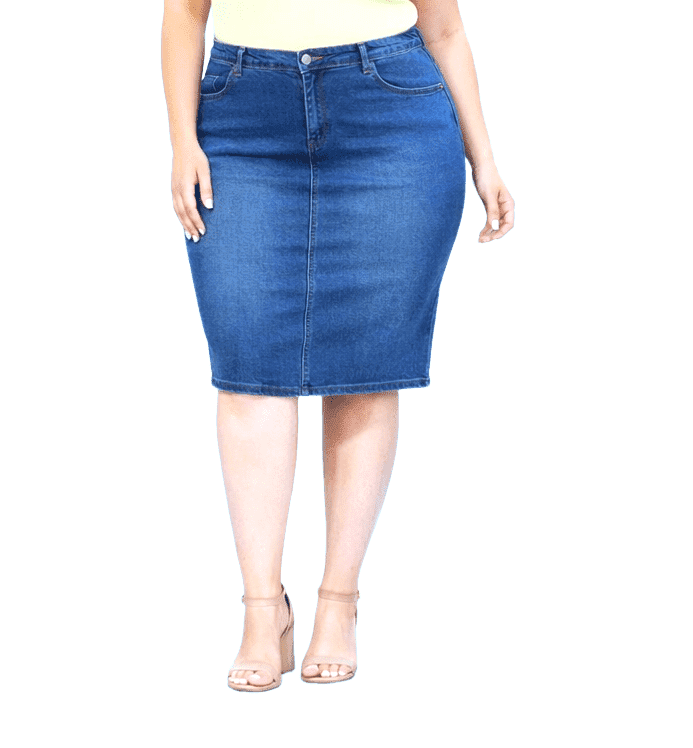 Jack David Women's Plus Size Spandex Waist Blue Denim Skirt with
