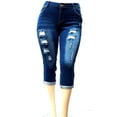 thumbnail image 1 of Jack David Women's Plus Size Cuff Rolled Capri Curvy Blue Denim Distressed Jeans, 1 of 3