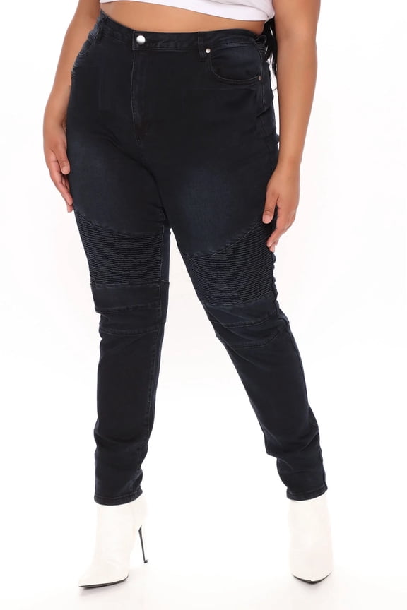Women's Plus Size Moto Biker Stretch Skinny Denim Jeans Y1648