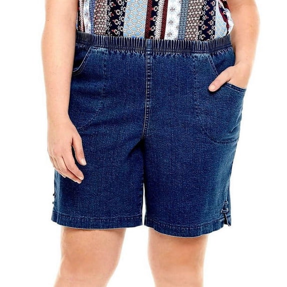 Jack David Women's Plus Size Pull On DARK BLUE Denim Jean Short With Elastic (UI994)
