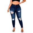 thumbnail image 1 of Jack David Women's Plus Size Ripped Destroy Blue Denim Roll up Distressed Jeans Pants, 1 of 5