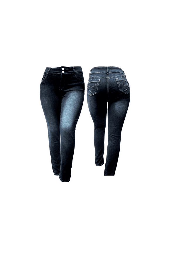 Women's Plus Size Stretch Black High Waist Denim Jeans Pants Skinny Leg (FV51209MS)