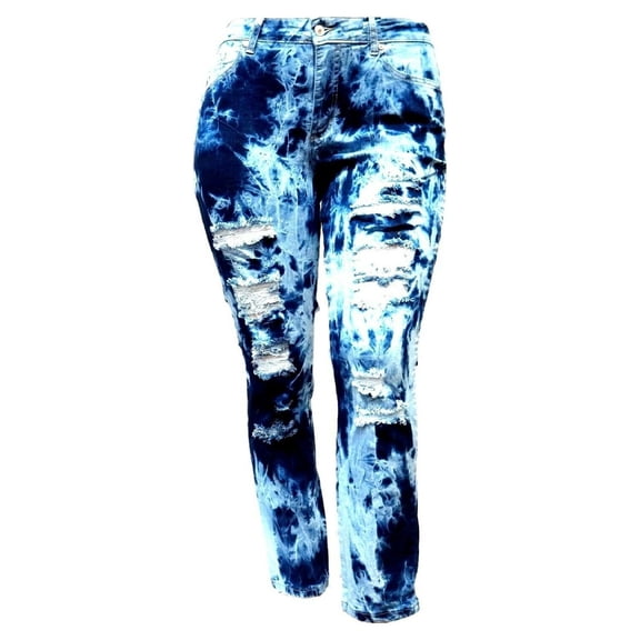 Jack David Women's Plus Size Stretch Distressed Ripped Blue Skinny Denim Jean Pants (L0026X)