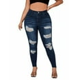 thumbnail image 1 of Jack David Women's Plus Size Stretch Distressed Ripped Blue Skinny Denim Jeans Pants, 1 of 4
