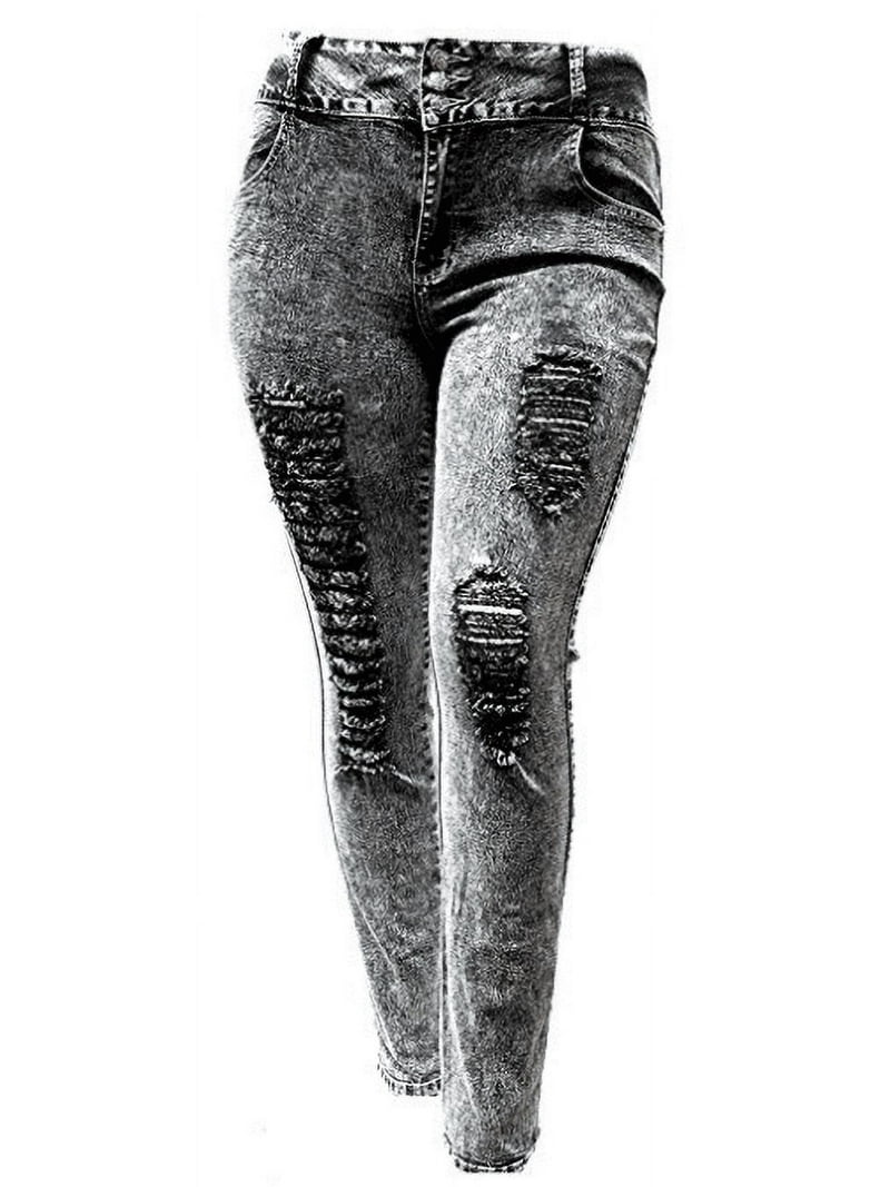 Jack David Women's Plus Size Stretch Distressed Ripped Skinny