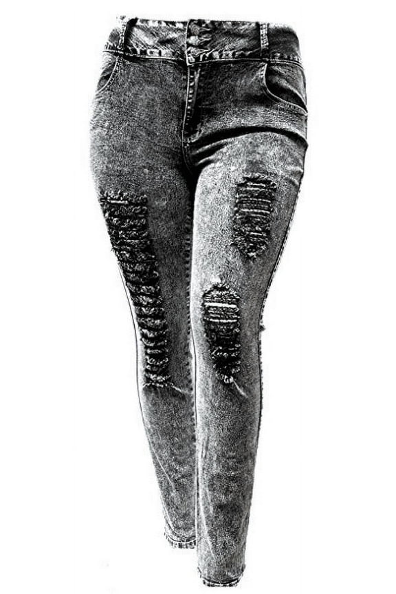 Women's Plus Size Stretch Distressed Ripped Skinny Denim Jeans Pants