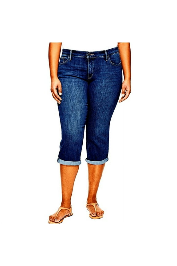 Women's Plus Size Stretch MID Rise Blue Denim Jeans Capri