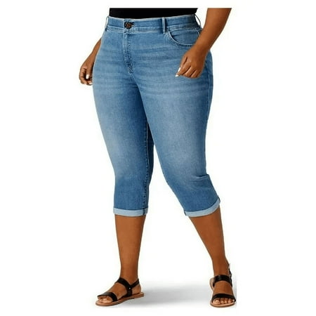Jack David Women's Plus Size Stretch MID Rise Blue Denim Jeans Capri
