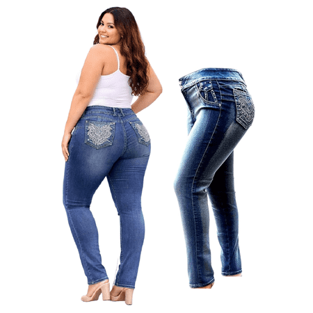 Jack David Women's Plus Size Stretch Premium Blue Denim Jeans Skinny Pants