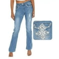 thumbnail image 1 of Jack David Premium Women's Boot cut Rhinestone Mid Rise Bootcut Stretchy .Blue. Denim Jeans Pants, 1 of 3