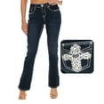thumbnail image 1 of Jack David Women's Rhinestone Mid Rise Boot Cut Medium/Dark Wash Denim Jeans, 1 of 3