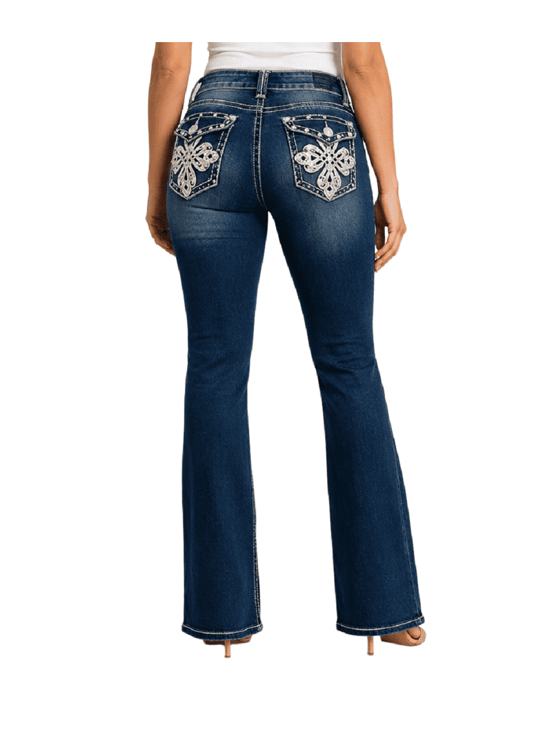 Jack David Women's Mid Rise Bootcut Jeans with Rhinestones