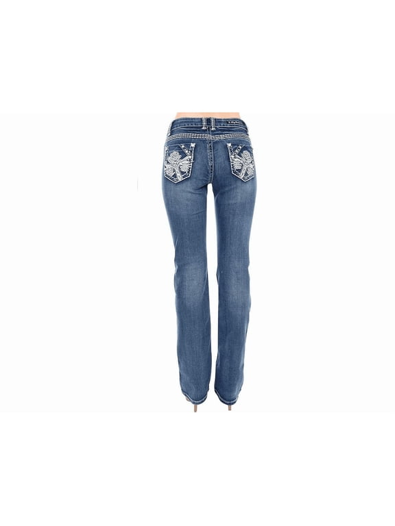 Jack David Women's Rhinestone Mid Rise Bootcut Stretchy Denim Jeans Pants (Bootcut Blue S96-pb. )