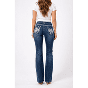 Jack David Womens Rhinestone Mid Rise Bootcut Stretchy Denim Jeans Pants Bootcut Blue S96-pb