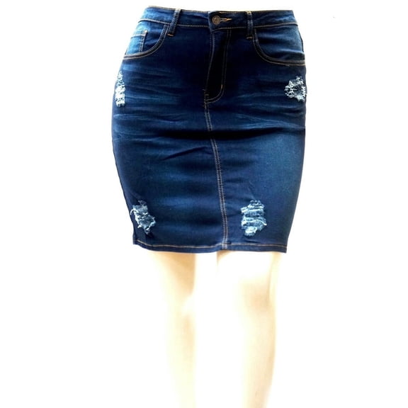 Jack David Womens Plus Size Stretch Distressed Ripped Denim Skirt (R462)