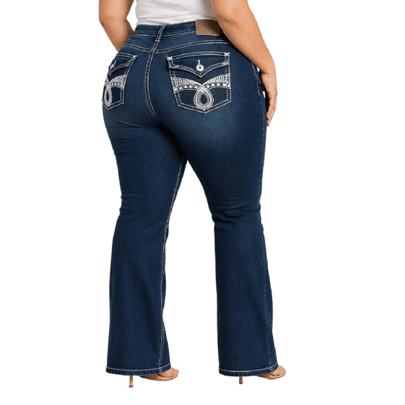 Jack David Womens Plus Size Denim jeans Dark Blue Flap Pocket Stretch Bootcut Jeans LS-98173MS