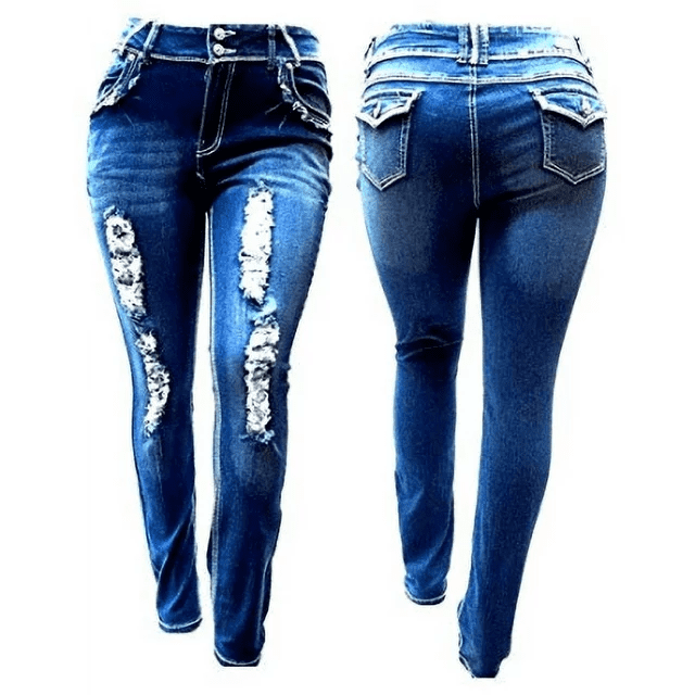Jack David Womens Plus Size Distressed Ripped Destroy Blue Denim Jeans ...