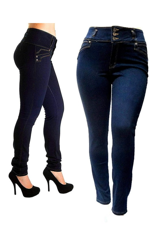 Womens Plus Size High Waisted BLACK/BLUE Stretch Skinny DENIM JEANS PANTS