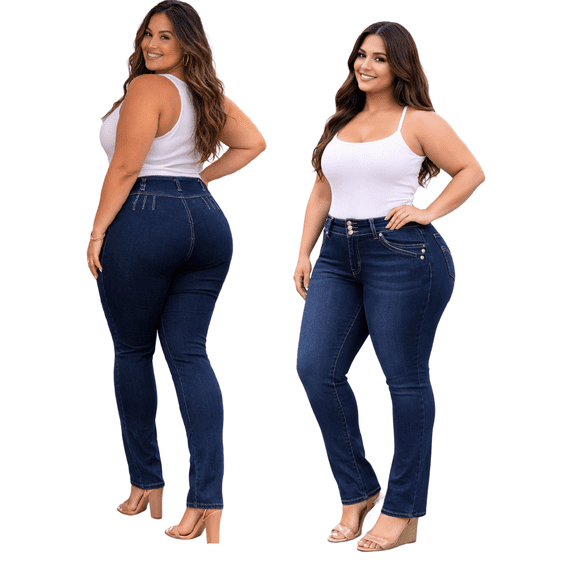Jack David Womens Plus Size High Waisted BLACK/BLUE Stretch Skinny DENIM JEANS PANTS