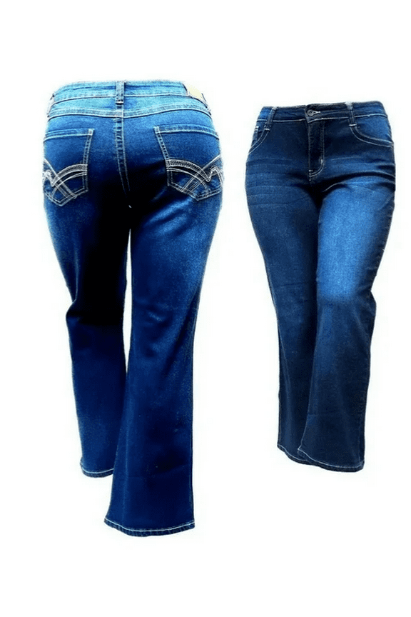 Womens Plus Size Navy Blue Denim Jeans Pants Curvy Stretch Relaxed Fit