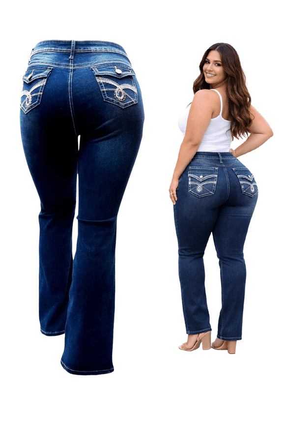 Womens Plus Size Navy Blue Denim Jeans Pants Curvy Stretch Relaxed Fit