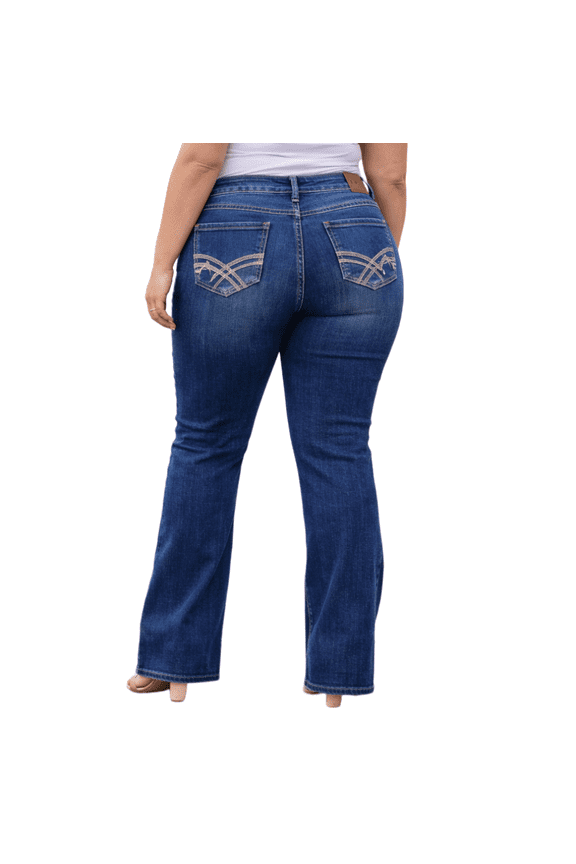 Womens Plus Size Navy Blue Denim Jeans Pants Curvy Stretch Relaxed Fit