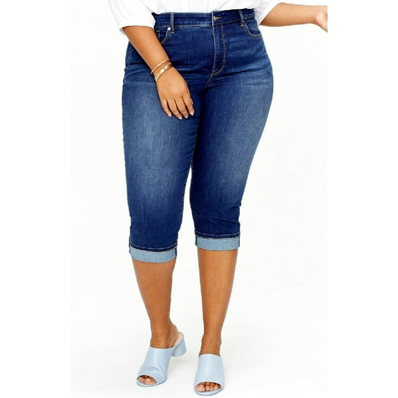 Jack David Womens Plus Size Stretch Capri Denim Jeans Pants - Dark Blue (PC-7747)
