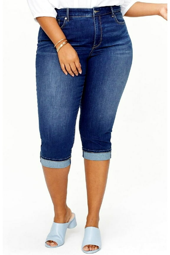 Womens Plus Size Stretch Capri Denim Jeans Pants - Dark Blue (PC-7747)