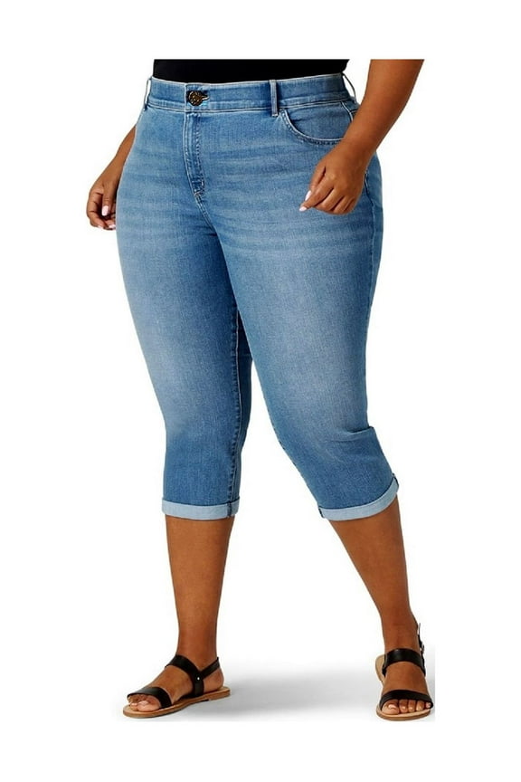 Jack David Womens Plus Size Stretch Capri Denim Jeans Pants - Medium Blue (PC-7747)