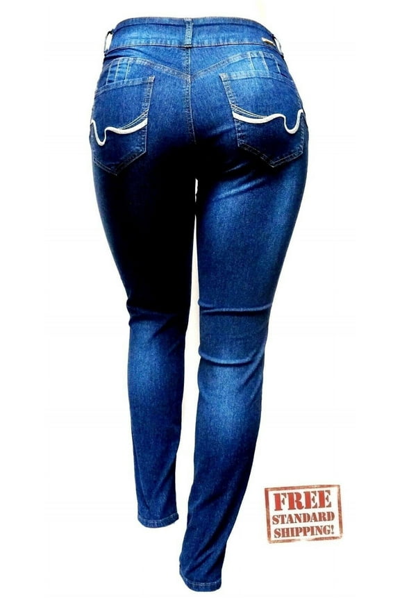 Womens Plus Size Stretch Dark Blue Black High Waist Denim Jeans Skinny Pants