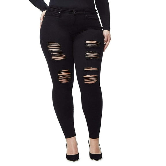 Jack David Womens Plus Size Stretch Distressed Ripped Skinny Black Denim Jeans Pants (L0023XL)