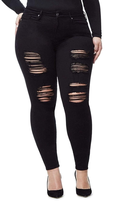 Womens Plus Size Stretch Distressed Ripped Skinny Black Denim Jeans Pants