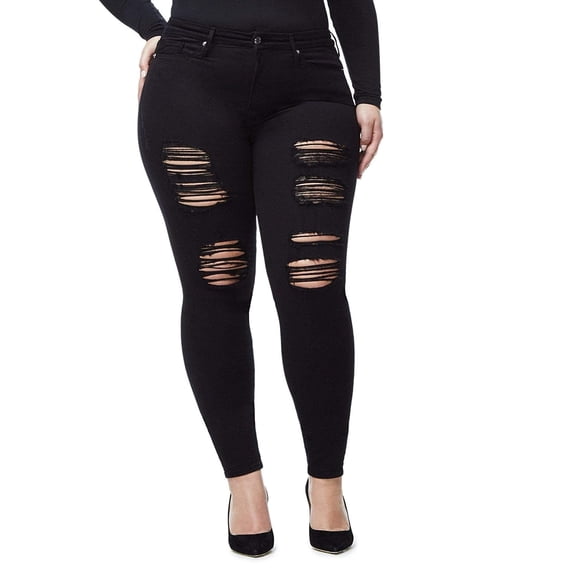 Jack David Womens Plus Size Stretch Distressed Ripped Skinny Black Denim Jeans Pants