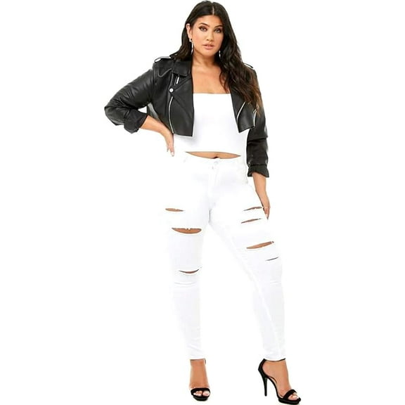 Jack David Womens Plus Size Stretch Distressed Ripped Skinny Denim Jeans Pants