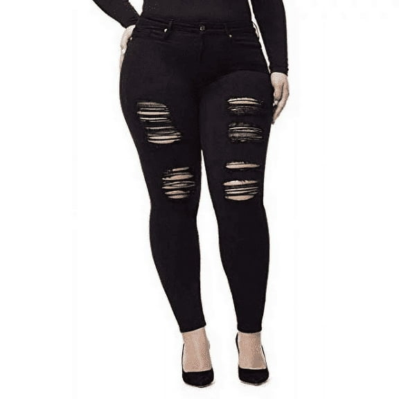 Jack David Womens Plus Size Stretch Distressed Ripped Skinny Denim Jeans Pants