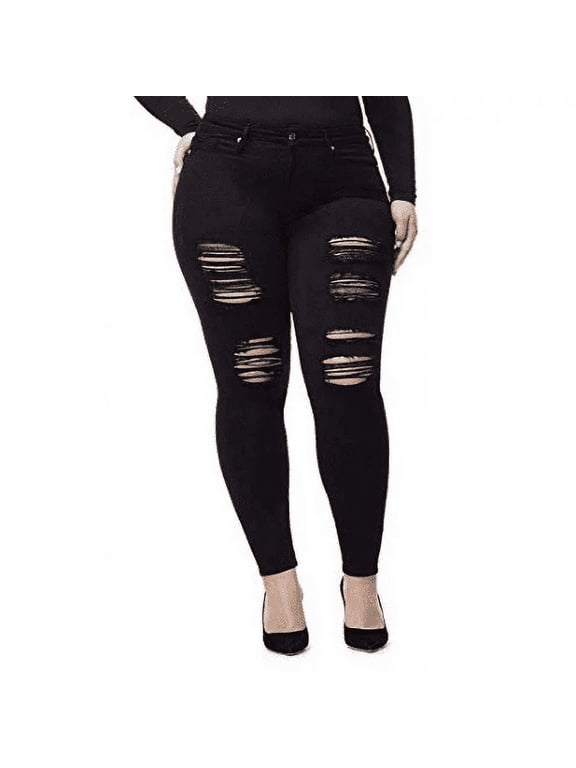 Womens Plus Size Stretch Distressed Ripped Skinny Denim Jeans Pants