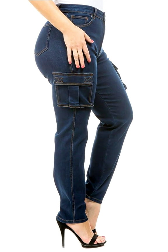 Womens Plus Size blue cargo Stretch Skinny Leg twill Jean Pants