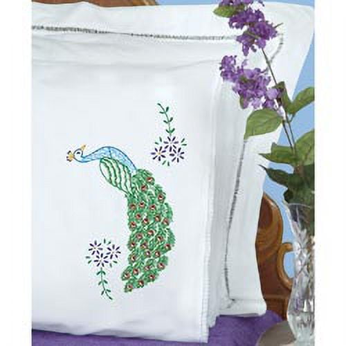 Jack Dempsey (2-Pack) Stamped Pillowcases W/White Lace Edge 2 pack Peacock 1800 586