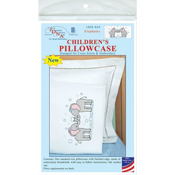 Jack Dempsey Children's Stamped Pillowcase W/Perle Edge-Elephants