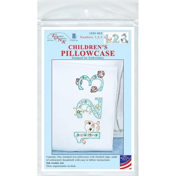 Jack Dempsey Children's Stamped Pillowcase W/Perle Edge-Numbers 1,2,3